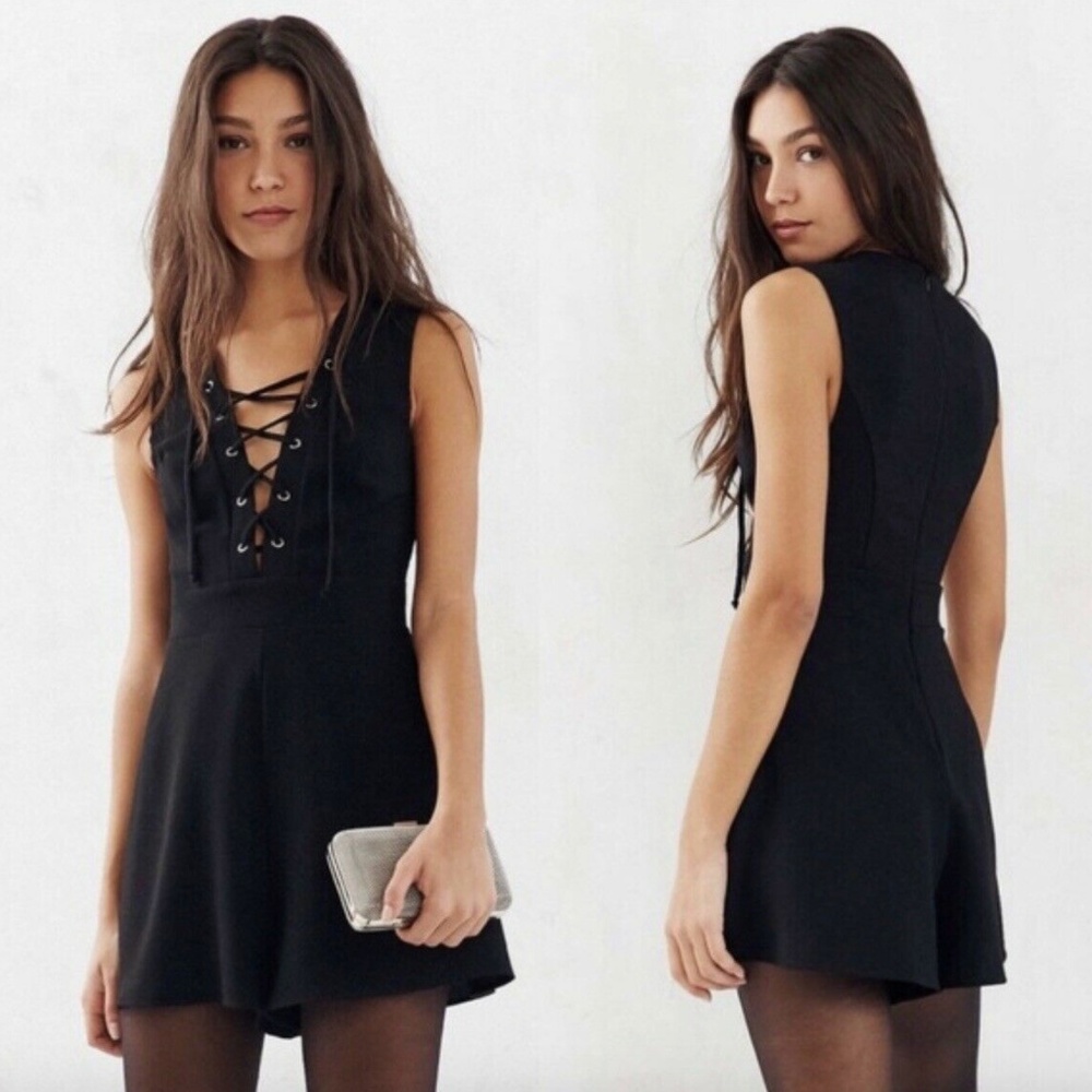 Silence & Noise Lace-Up Black Romper Size 6